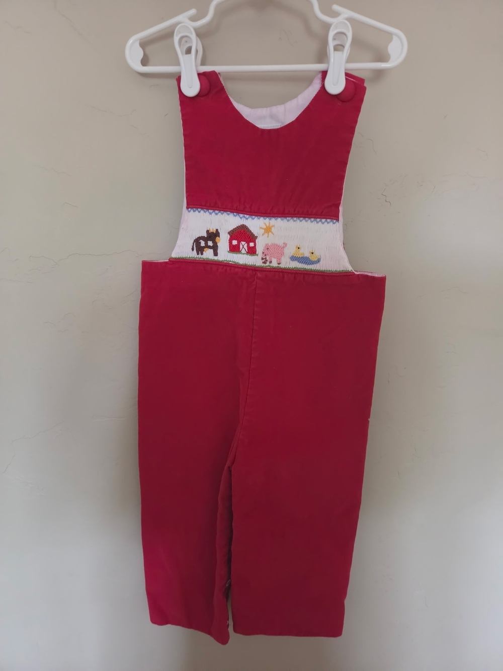 Red Smocked Farm Animal Overalls - Kids